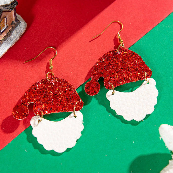 Christmas hat white beard earrings sequin stitching festive earrings