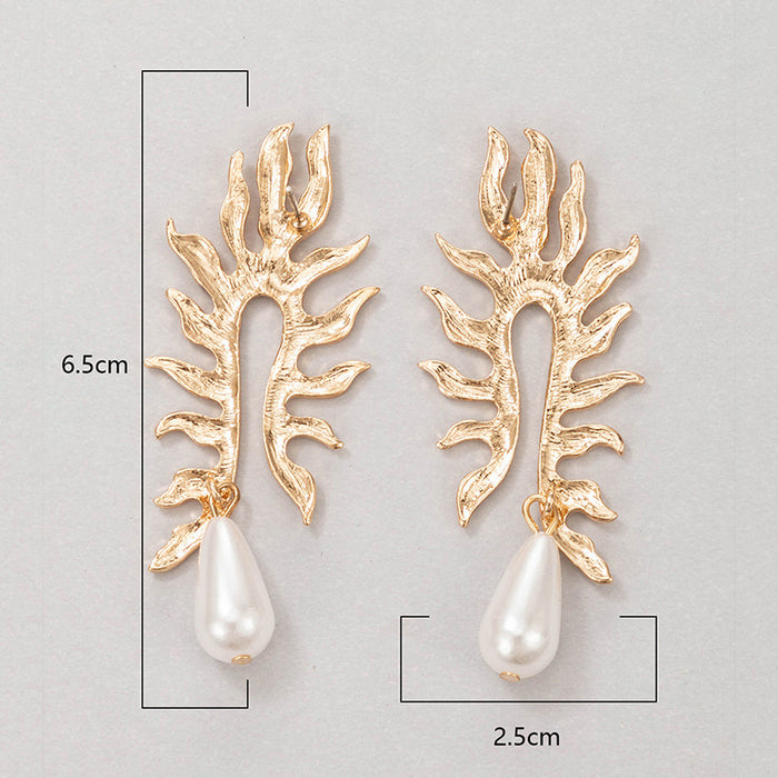 Water Drop Pearl Geometric Sun Leaf Long Earrings