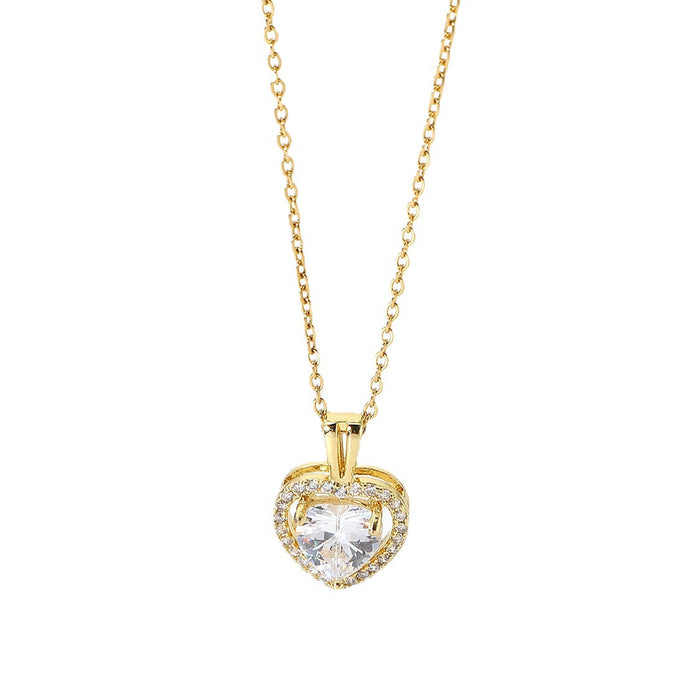 Gold-Plated Crystal Heart Pendant Necklace - Women's Wedding Jewelry