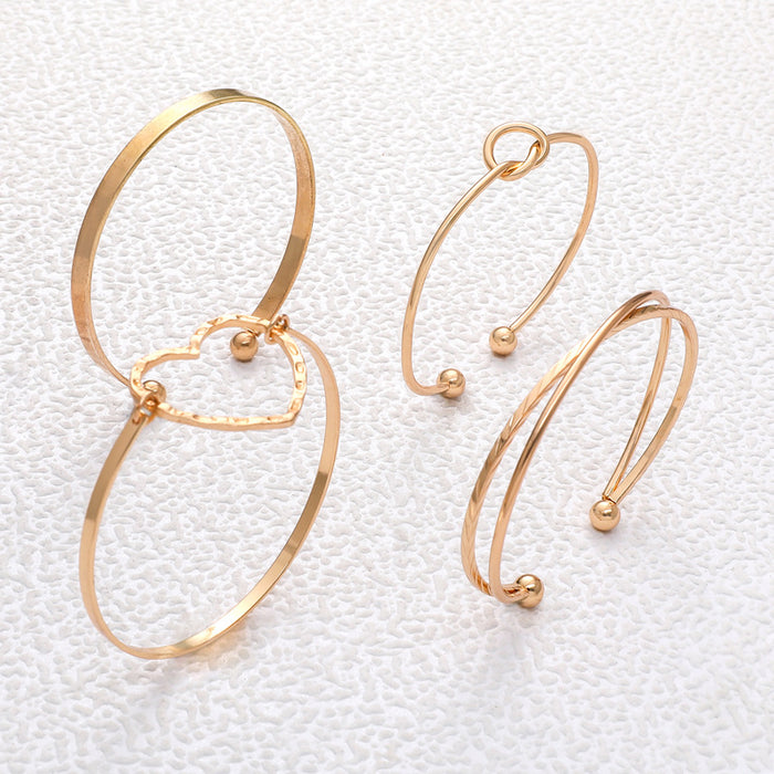 Creative Heart Knot Open Bracelet Set - Four-Piece Minimalist Jewelry