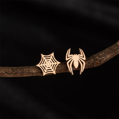 Gothic Asymmetric Spider Web Stainless Steel Stud Earrings - Perfect for Halloween or Unique Style