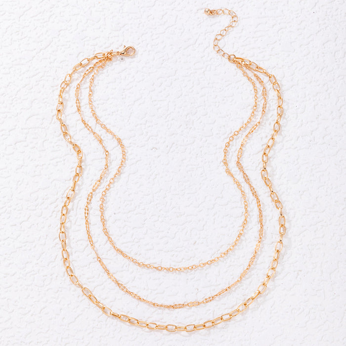 Simple Chain Triple-Layer Necklace - Geometric Multilayer Choker