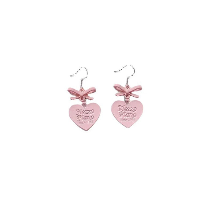 Heart Bow Earrings Handmade Pink Girl Earrings