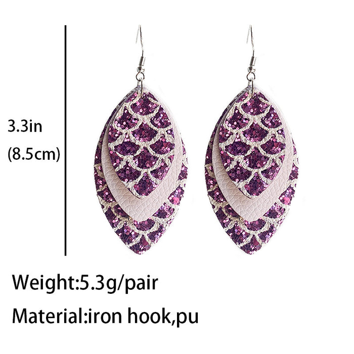 Mermaid Glitter Earrings with Shiny Multilayer Leather Design