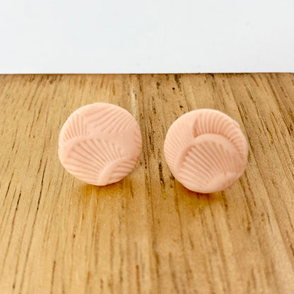 Geometric Round Clay Stud Earrings - Embossed Texture and Minimalist Design