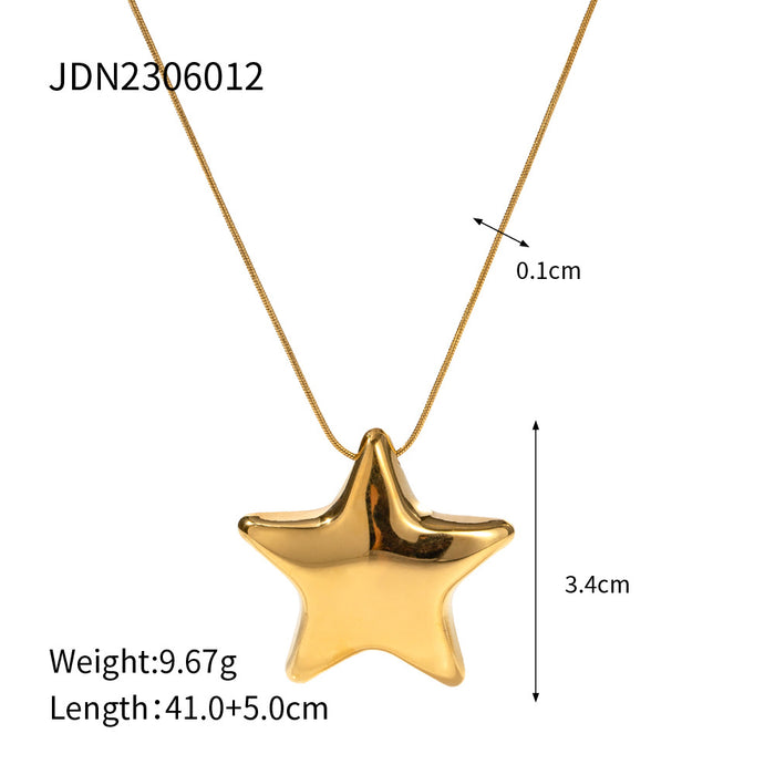 New 18K Gold-Plated Star Pendant Necklace - Stainless Steel and Titanium Steel Jewelry for Women