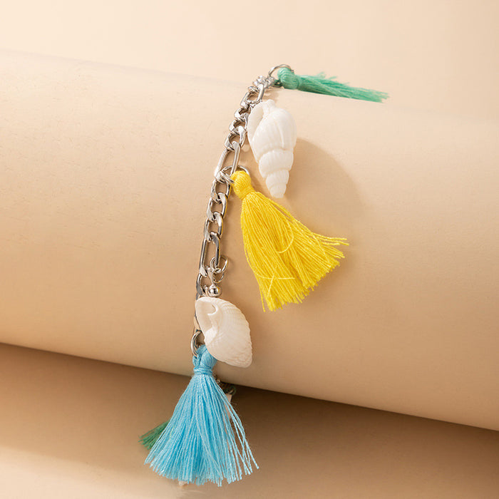 Bohemian Style Colorful Tassel Shell Beach Single Layer Anklet