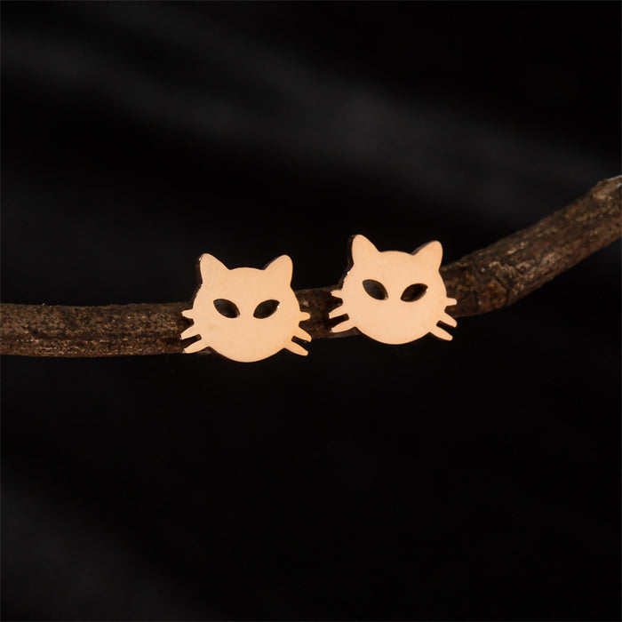 Cutout Cat Stainless Steel Stud Earrings - Simple and Playful Animal Jewelry