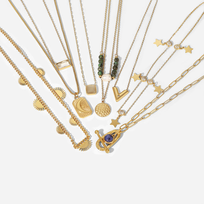 French Vintage 14K Gold-Plated Stainless Steel Necklace - Trendy Titanium Steel Pendant for Women