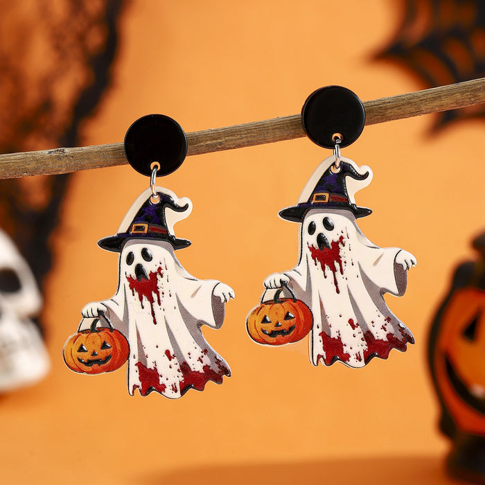 Wholesale Halloween Cartoon Stud Earrings Set - Spooky Pumpkin, Ghost & Bat Alloy Earring Multipack for Women