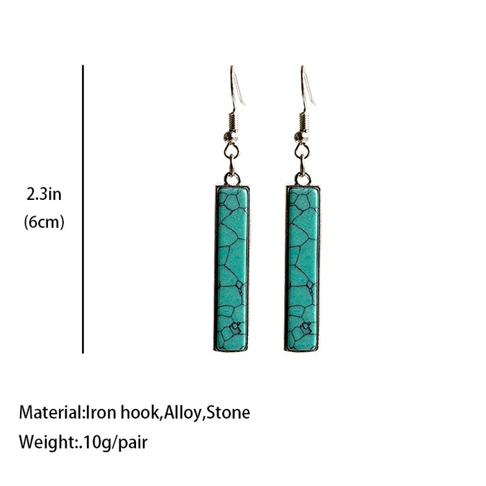 Simple Turquoise Earrings with Geometric Bar and Western Cowboy Style