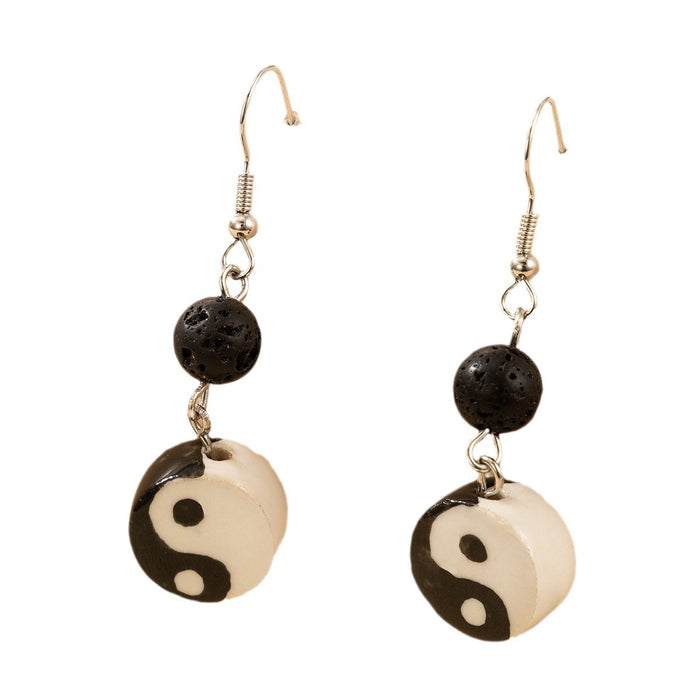 Oil dripping Tai Chi earrings black and white contrast Bagua pendant alloy earrings