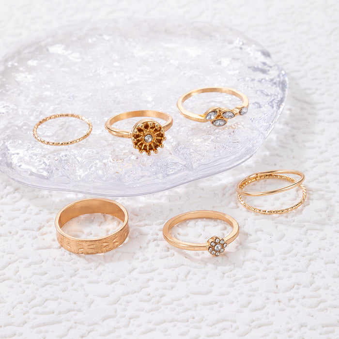 Creative simple diamond ring six-piece set, simple flower set