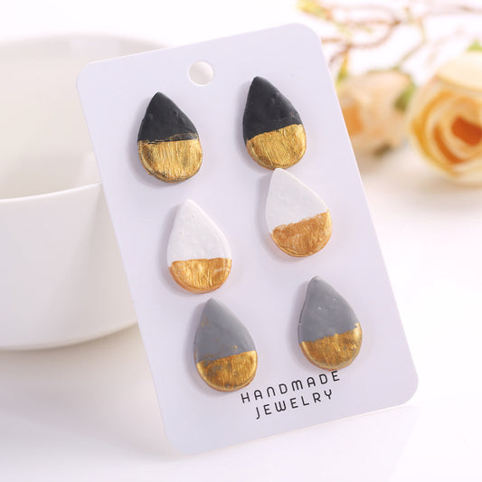 Geometric Water Drop Clay Earrings - Brushed Gold Texture for a Chic Look