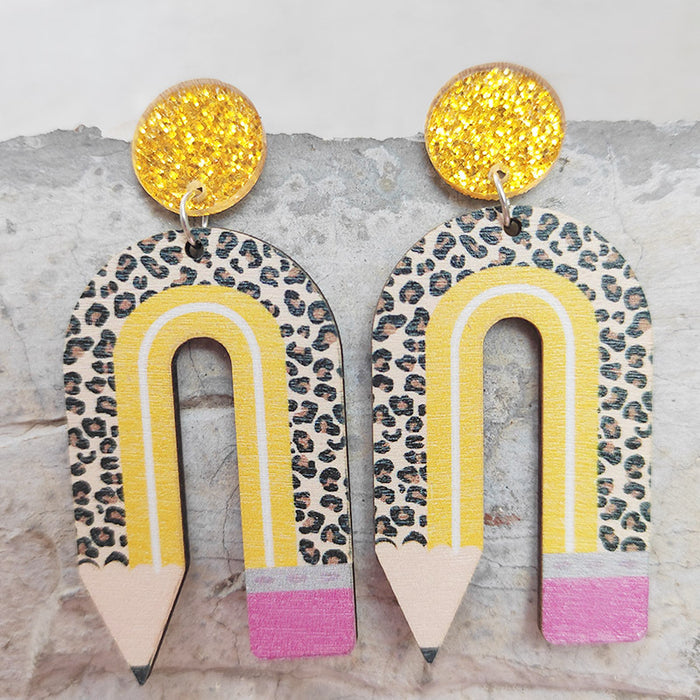 Wooden school pencil earrings