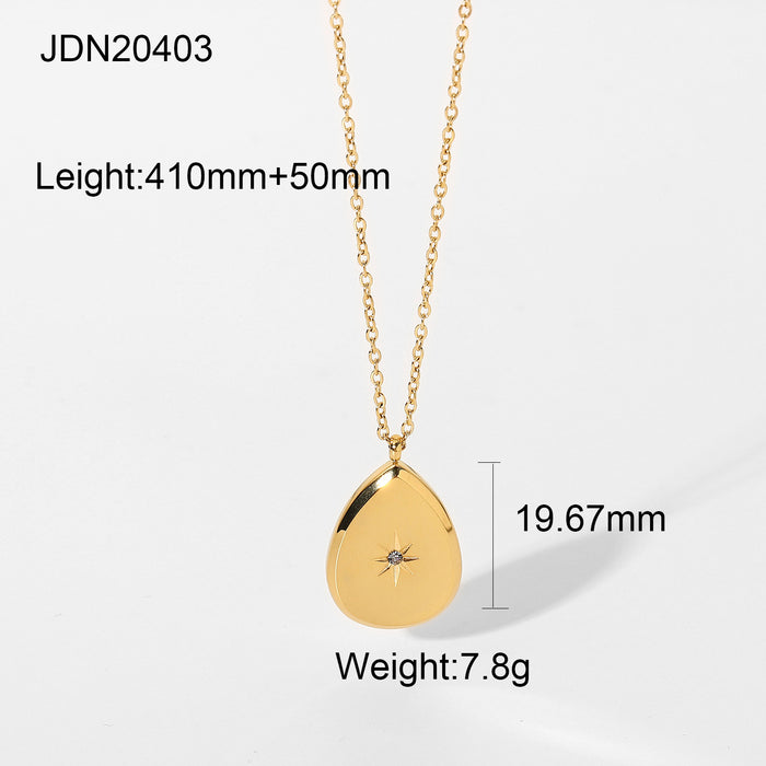 New 18K Gold-Plated Stainless Steel Necklace - Water Drop Pendant with Star Zircon Inlay for Women