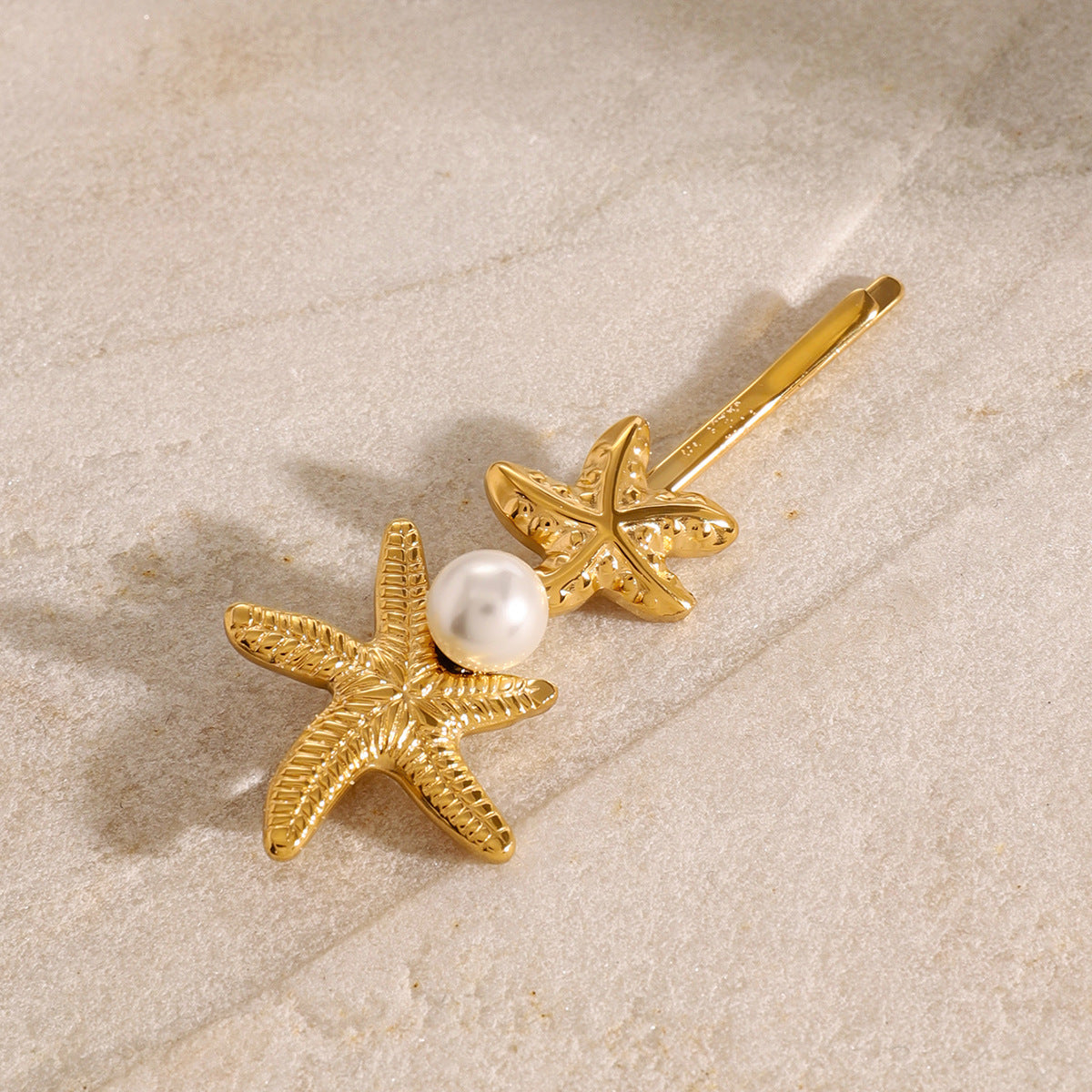 Stainless Steel Starfish Hair Clip with Pearl - High-End Metal Bangs and Stray Hair Clip