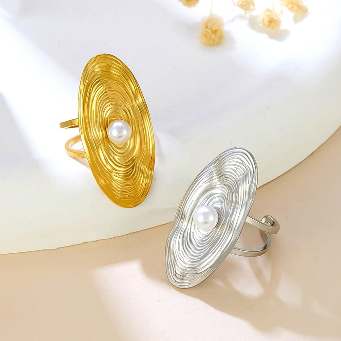 Wholesale stainless steel and titanium steel textured imitation pearl geometric rings
