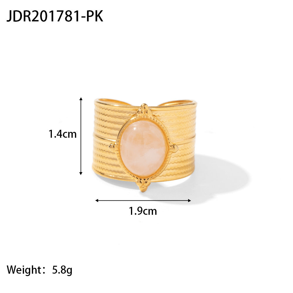 18K Gold Stainless Steel Round Zircon Ring with Weave Design