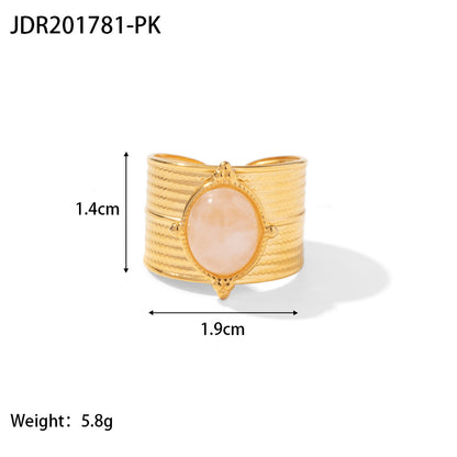 18K Gold Stainless Steel Round Zircon Ring with Weave Design