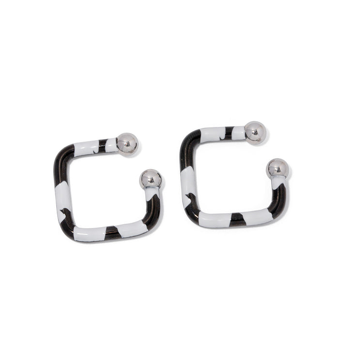 New Stainless Steel Zebra Print Enamel Square Clip-On Earrings - Fashionable Gift for Women