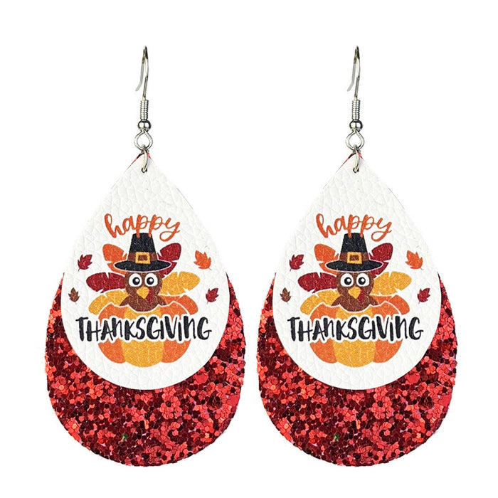 Double Layer Leather Glitter Earrings with Pumpkin Pie and Coffee Design