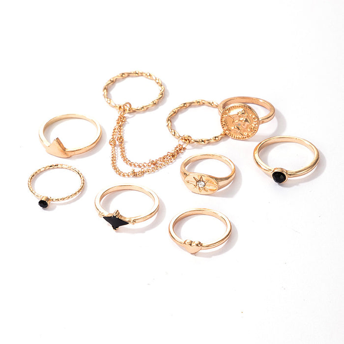 Creative black oil drip love star chain ring 8-piece set