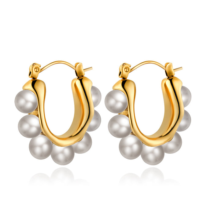 Pearl earrings light luxury 18K gold stainless steel earrings