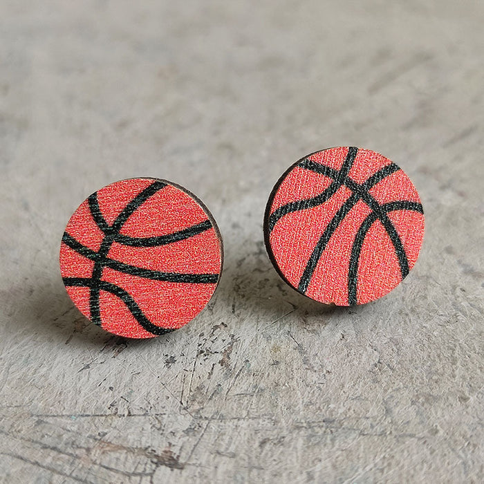 Wooden basketball earrings