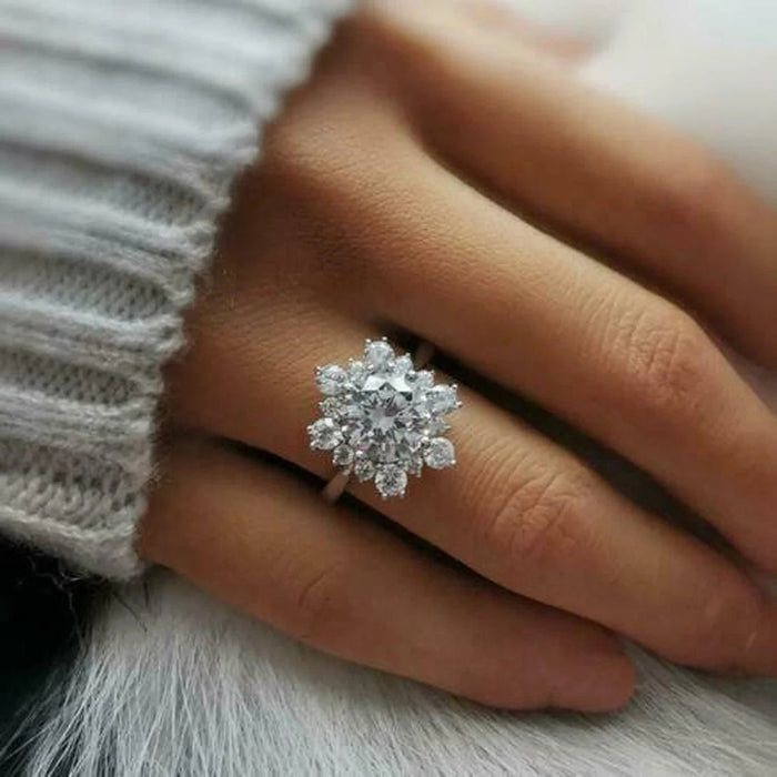 Anillo de copo de nieve de moda, diseño de nicho, regalo de cumpleaños de circón, anillo femenino