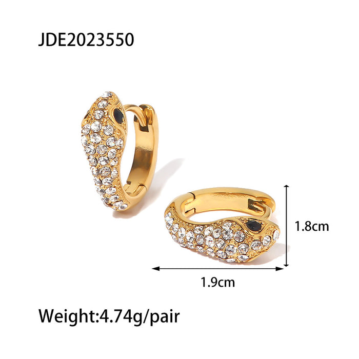 Fashionable 18K Gold-Plated Stainless Steel Snake-Shaped Zircon Earrings - Elegant High-End Design Jewelry