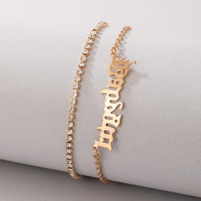 Simple Summer Letter Anklet Set - Double-Layer Gold Ankle Bracelet