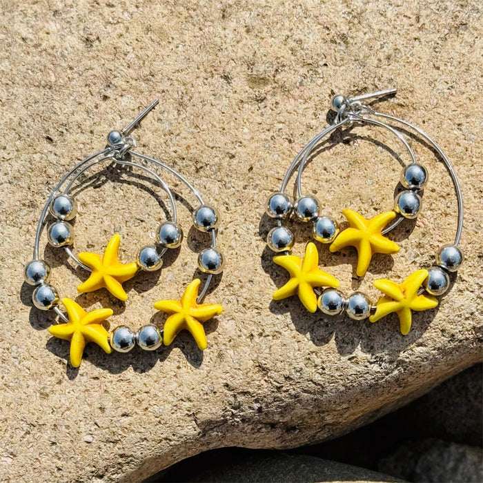 Pendientes de aro con cuentas deslizantes de playa con forma de estrella de mar