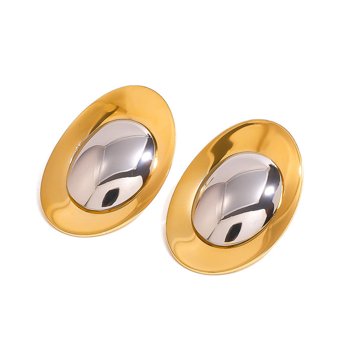 Stainless steel gold and silver contrast geometric metal earrings fashionable glossy