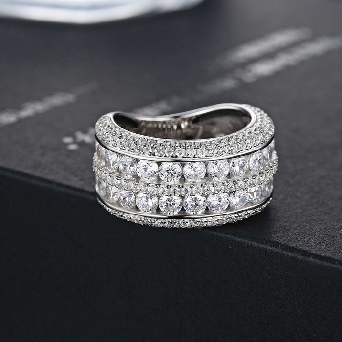 Double layer full diamond zircon ring light luxury open hand jewelry