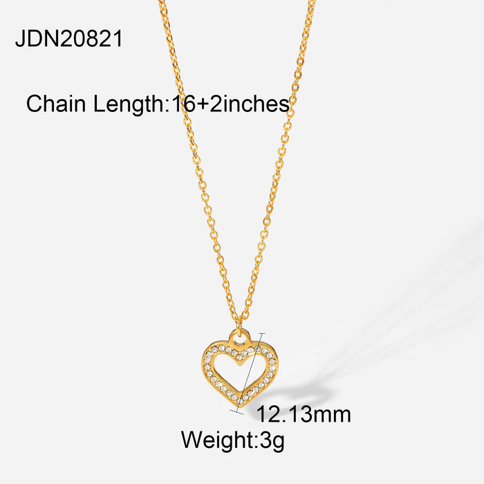 Trendy 18K Gold-Plated Stainless Steel Necklace - Round Zircon Inlaid Octagon Star and Heart Pendant