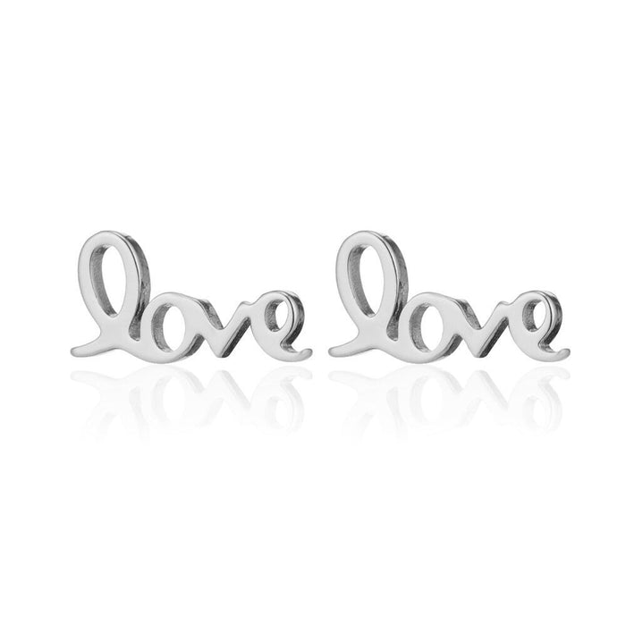 LOVE Letter Stainless Steel Stud Earrings - Retro Black Couple Jewelry