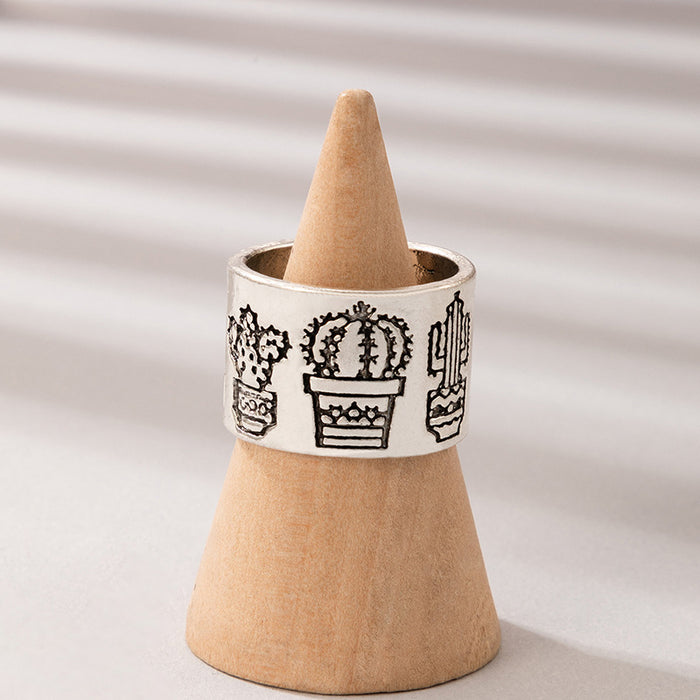 Totem letter cactus hip hop ring