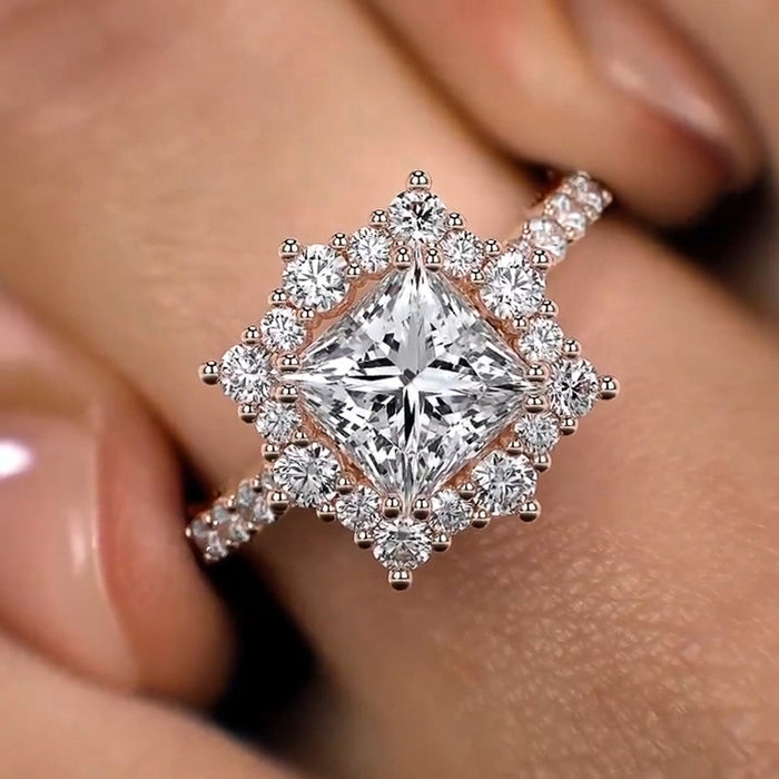 Anillo cuadrado pequeño de lujo ligero con diseño de nicho, anillo cuadrilátero