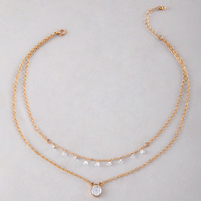 Simple Pearl Pendant Necklace with Golden Geometric Chains