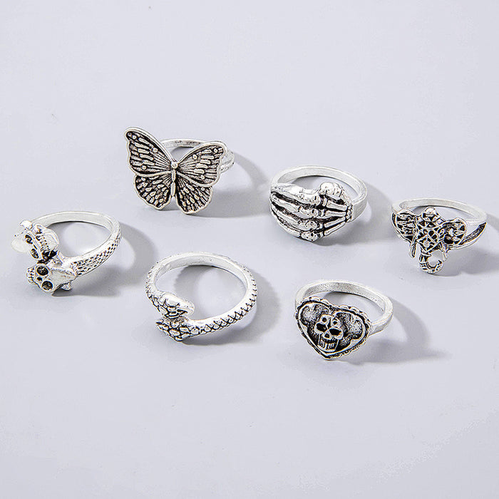 Dark Butterfly Scorpion Skull Ring Set - Punk Hip-Hop Six-Piece Set