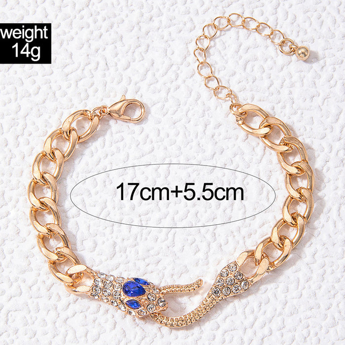 Gold Snake Head Rhinestone Bracelet Set - Four-Piece Luxe Women’s Jewelry