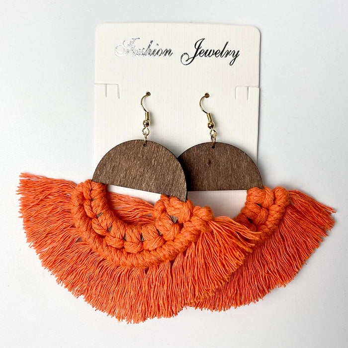 Bohemian Tassel Earrings with Wooden Design for Wedding and Gifts