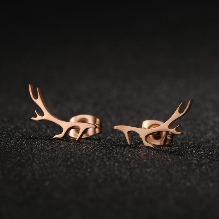 Antler Stainless Steel Stud Earrings - Sweet and Simple Deer-Inspired Jewelry