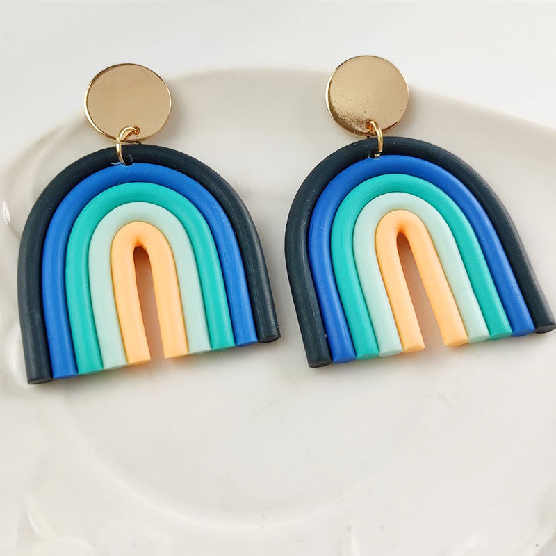 Colorful U-Shaped Clay Earrings - Trendy Rainbow Geometric Design