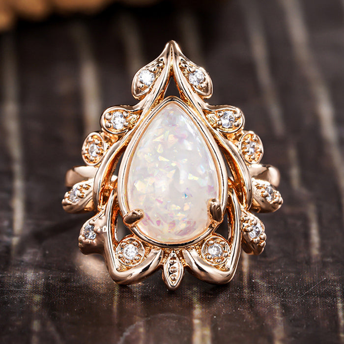 Women's horse eye leaf water drop micro inlaid zircon ring