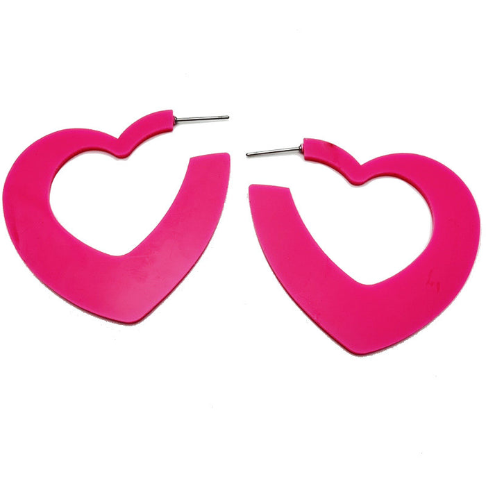 Retro Heart Hoop Earrings with Fluorescent Colors