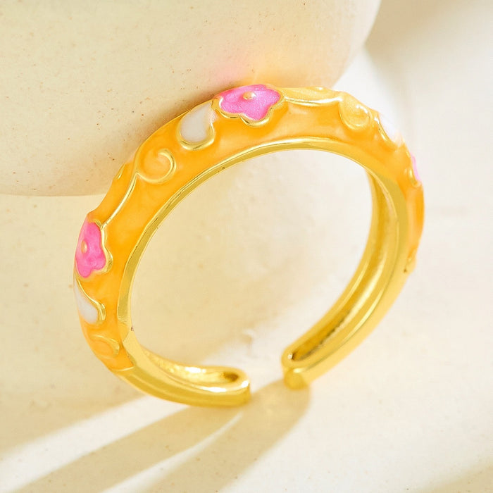 Wholesale enamel colored flower drip glaze open rings