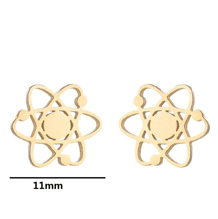 Pendientes de acero inoxidable con forma de planeta y molécula: joyería geométrica asimétrica