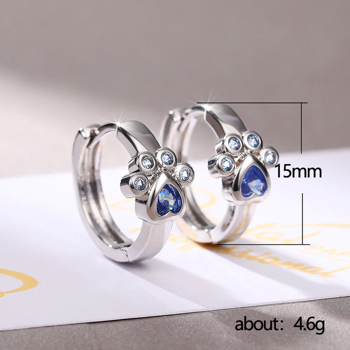 Cat's Paw Blue Diamond Earrings Christmas Cat Student Earrings